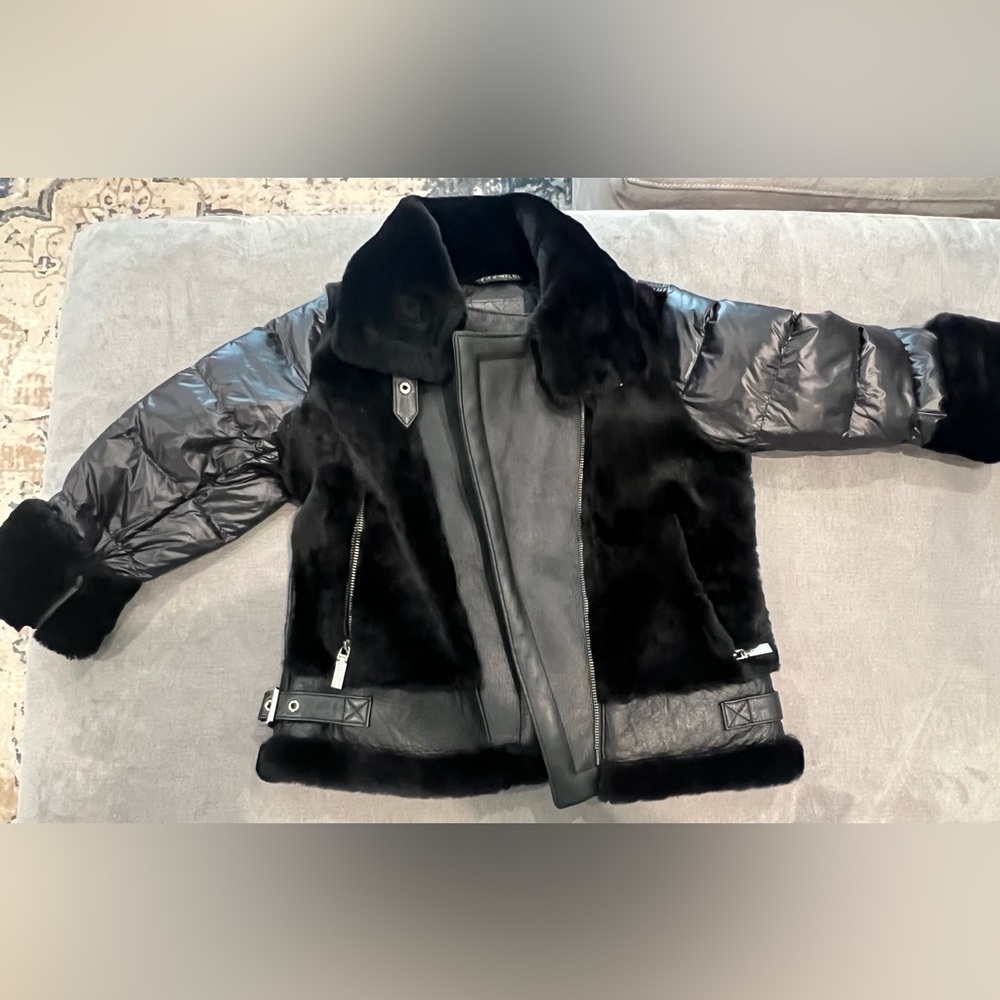 Girls size 6 Dawn Levy leather and faux fur jacket